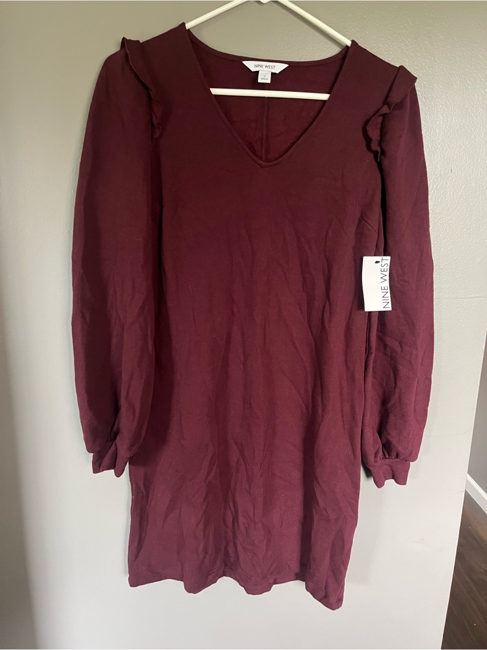 Nine West Burgundy Long Sleeve dress